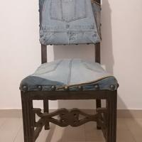 Sedia in legno patchwork jeans artigianato