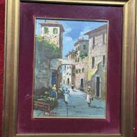 Mirò L. olio su tavola borgo antico 39x29