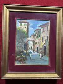 Mirò L. olio su tavola borgo antico 39x29