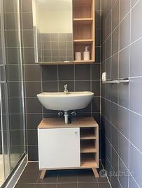 Mobile specchio per bagno bianco e legno