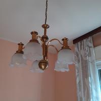 lampadario con  5 bracci e plafon in vetro