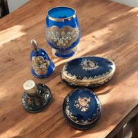 LOTTO Vintage Blu Cobalto e Oro - Vetro di Boemia