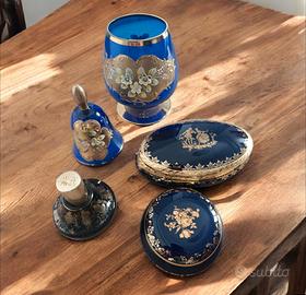 LOTTO Vintage Blu Cobalto e Oro - Vetro di Boemia