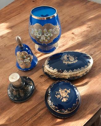LOTTO Vintage Blu Cobalto e Oro - Vetro di Boemia