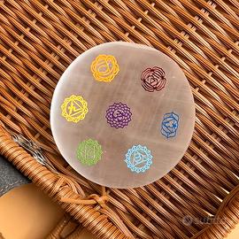 Disco Selenite 7 Chakra (8-9 cm) - Ricarica Crista
