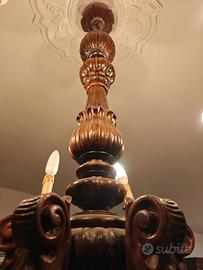 Lampadario in legno a 6 bracci