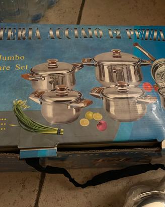 Set Batteria di Pentole in Acciaio Inox 12 Pezzi