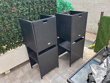 Set Tavolo + 4 Sedie da giardino in Rattan nero