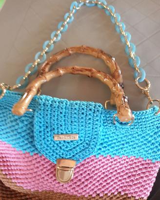Borsa uncinetto handmade nuova stile bamboo estate