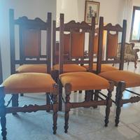6 Sedie in legno e velluto