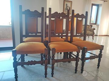 6 Sedie in legno e velluto
