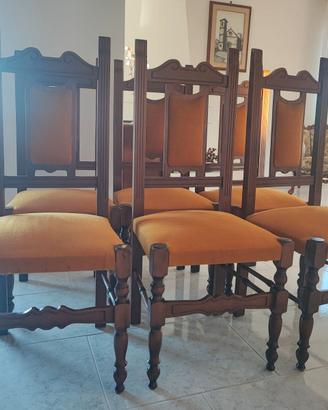 6 Sedie in legno e velluto