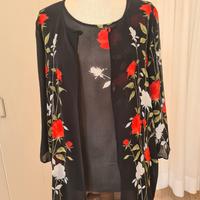 top più cabane in georgette nero con fiori