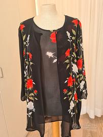 top più cabane in georgette nero con fiori