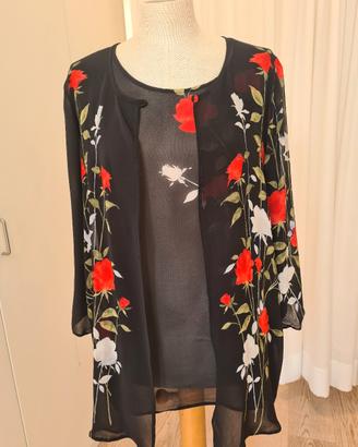 top più cabane in georgette nero con fiori