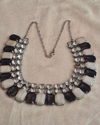 girocollo statment con strass e pietre biaco e ner