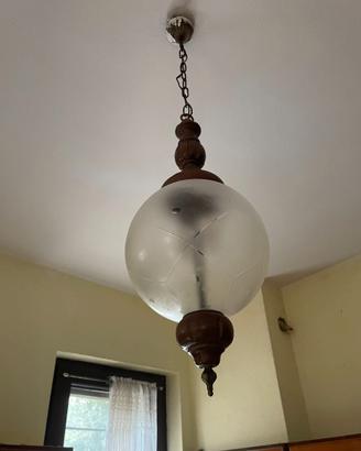 Lampadario a sospensione - globo in vetro e legno