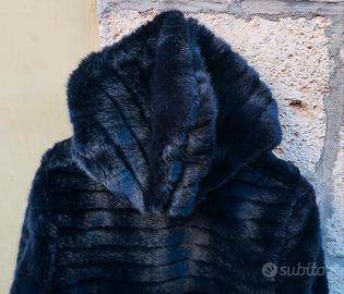 Bomber pelliccia con cappuccio, blu, tg S