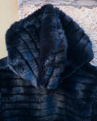 Bomber pelliccia con cappuccio, blu, tg S