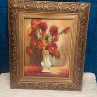 Dipinto Olio Su Tela Natura Morta Papaveri Cornic