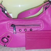 Borsa fucsia in pelle + portacarte Cobie