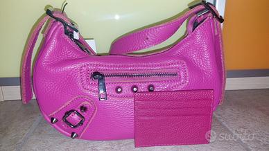 Borsa fucsia in pelle + portacarte Cobie