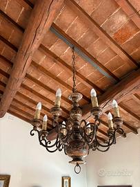 Lampadario antico stile rustico metallo 8 luci