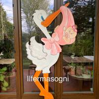 Cicogne e fiocchi nascita in legno da esterno
