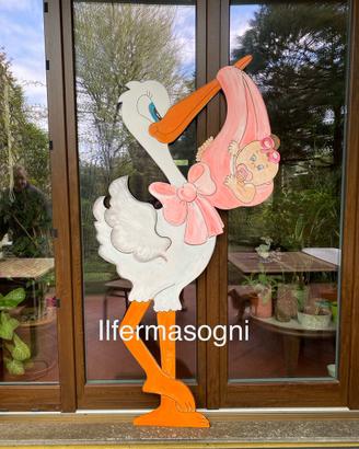 Cicogne e fiocchi nascita in legno da esterno