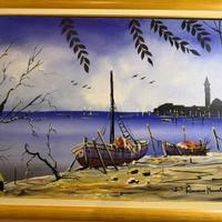 Marina notturna con barche – Olio su tela R.M.