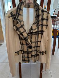 Giacca cardigan maglia donna bianco e quadri
