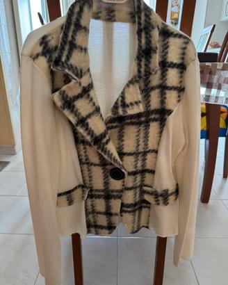Giacca cardigan maglia donna bianco e quadri