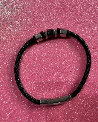 Bracciale 2 jewels in pelle nera e acciaio