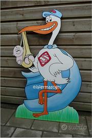 Cicogna in legno fiocco annunciation nascita