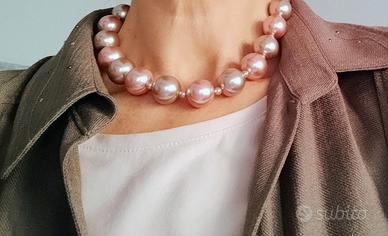 Collana in perle grandi rosa e bianco