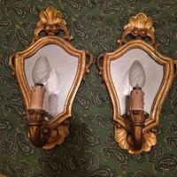 antica coppia di applique in legno dorato con spec