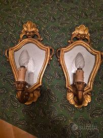 antica coppia di applique in legno dorato con spec