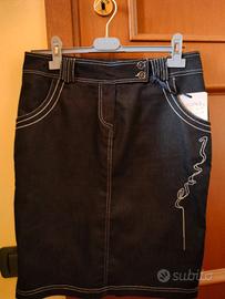 Gonna nera tessuto tipo  jeans decori argento 44 