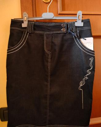 Gonna nera tessuto tipo  jeans decori argento 44 