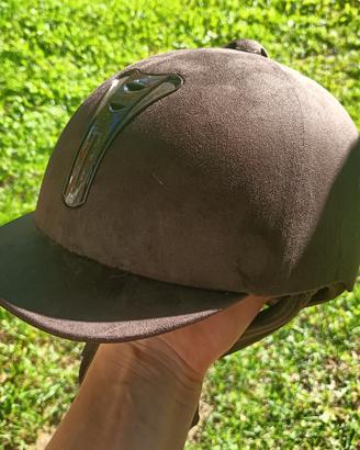 Casco equitazione in velluto marrone