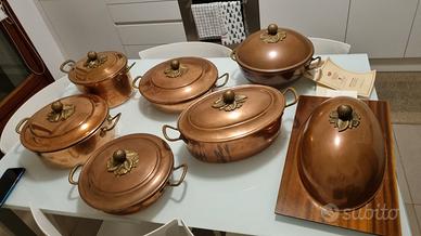 Batteria di pentole in rame con interno argentato