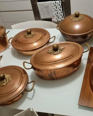 Batteria di pentole in rame con interno argentato