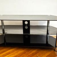 Tavolino Porta TV in vetro temperato e acciaio