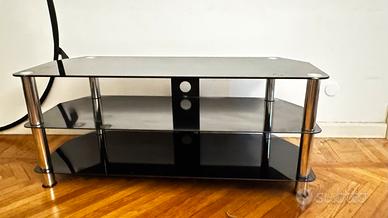 Tavolino Porta TV in vetro temperato e acciaio