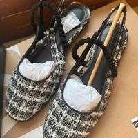 in tweed e pelle, ballerine stile chanel/ tg 41