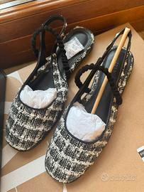 in tweed e pelle, ballerine stile chanel/ tg 41