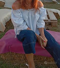 top spalle scoperte donna celeste
