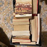 cassetta contenente libri scolastici vintage