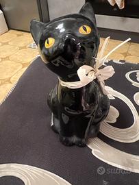 Gatto Nero Vintage in Ceramica con Sali da Bagno