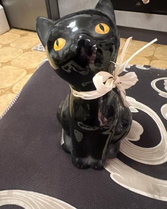 Gatto Nero Vintage in Ceramica con Sali da Bagno